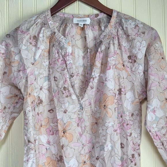 Haven Well Within Tops - Haven Well Within Blouse Womens XS‎ Pink V Neck 3/4 Sleeve Floral Tunic Top